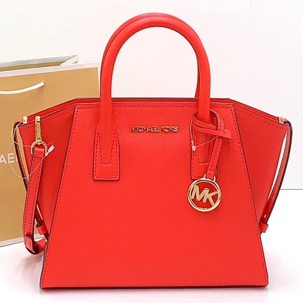 MICHAEL KORS AVRIL SMALL TOP ZIP SATCHEL CORAL RIFF COLOR - Picture 2 of 16